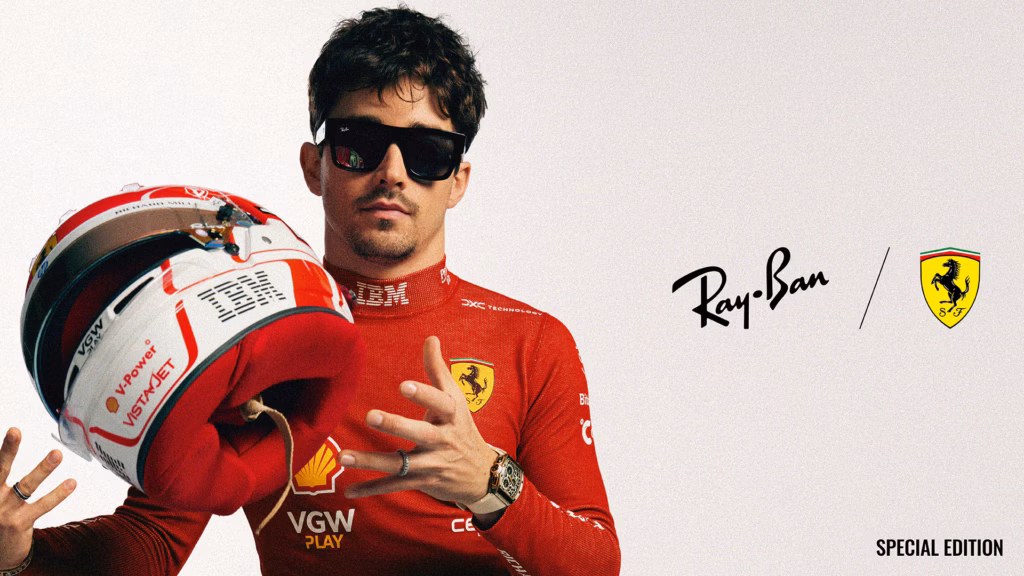 Ray-Ban Ferrari op sterkte banner. Ray-Ban Ferrari Scuderia Collection op sterkte banner